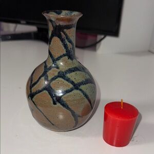 Signed Artisan Ceramic Pottery Vase with Abstract Design